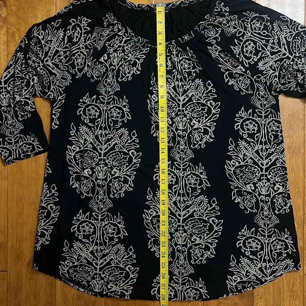 Lucky Brand Black & Tan Boho Peasant Blouse Size 1X 3/4 Sleeve Keyhole Festival - Picture 8 of 12